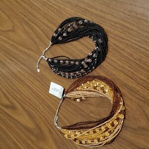 Two Ali Khan Multi Strand Necklaces Brown Black Beaded Choker